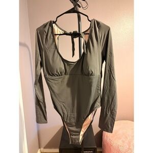 Cupshe Greenish Gray Ling Sleeve Swimsuit Sz XL